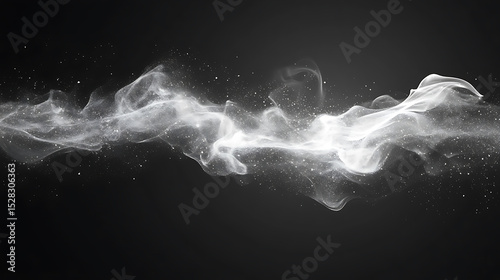Abstract White Smoke Wave on Black Background Elegant, Flowing Design Element