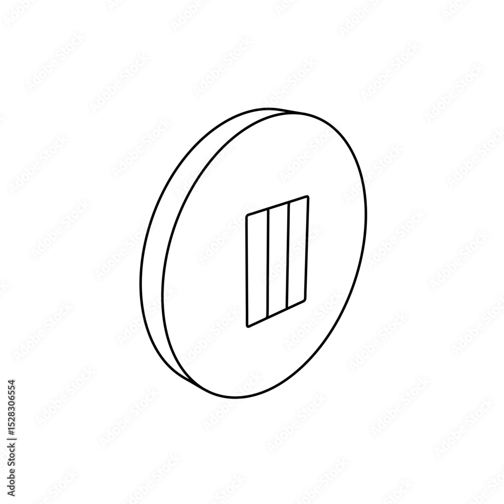 The outline of a large pause symbol is made with black lines. 3D view of the object in perspective. Vector illustration on white background The outline of a large pause symbol is made with black lines. 3D view of the object in perspective. Vector illustration on white background