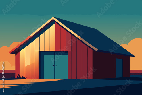 Rustic Barn, Red Shed, Rural Building, Vector Illustration