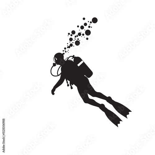 Scuba diver silhouette underwater bubbles ocean