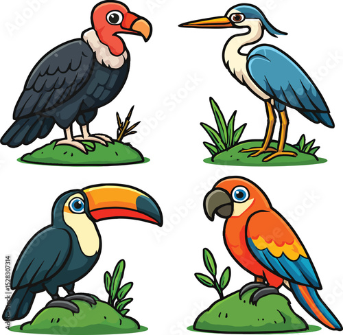 set of cartoon birds