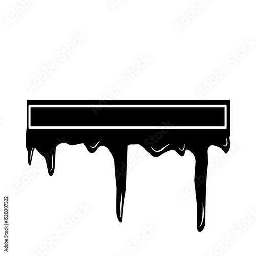 Minimalist depiction of rectangle with dripping elements in monochromatic scheme