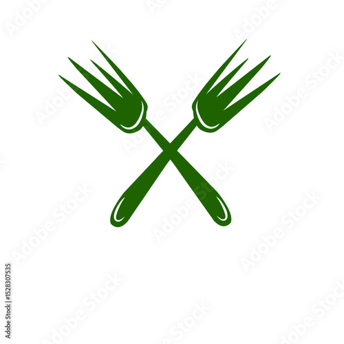 Abstract depiction of crossed green forks against a simple background