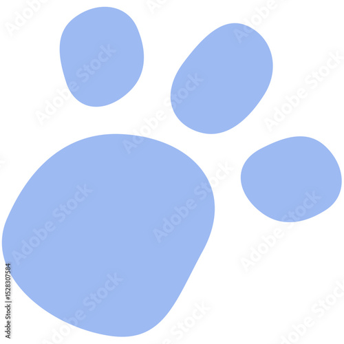 Illustration of a light blue paw print with four rounded toes on a white background in a simple style