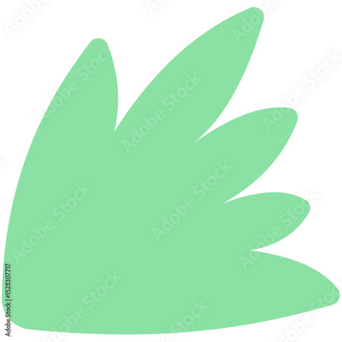 Illustration of a light green abstract leaf shape with multiple pointed lobes on a white background scene