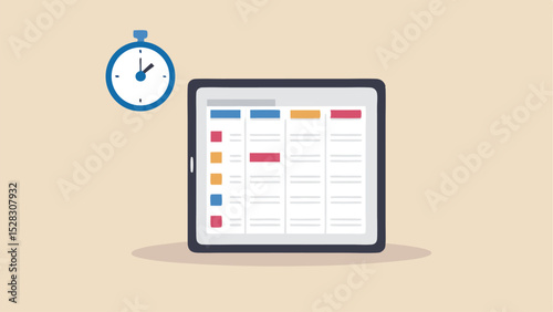 Illustration of a tablet displaying a schedule with a clock indicating time management skills