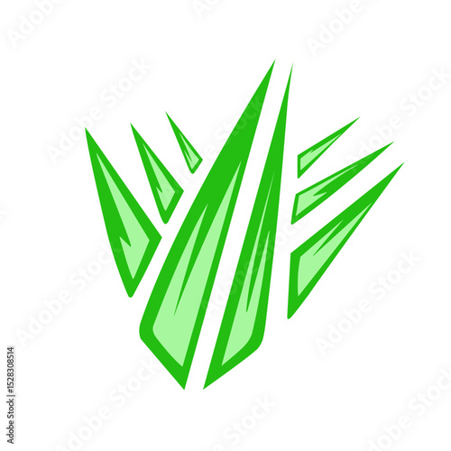 Stylized geometric plant design with vivid green hues against dark backdrop