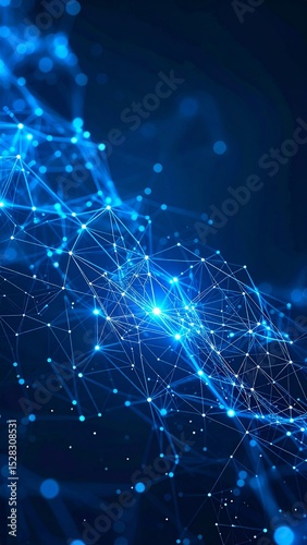 A glowing neural network expanding into a cosmic web, nodes pulsating with electric blue light against a dark gradient backdrop