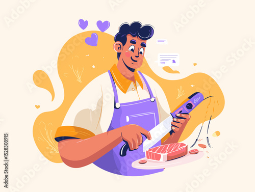 Butcher's Culinary Craftsmanship: A skilled butcher, filled with heart, meticulously prepares a prime cut of meat, embodying the artistry of the culinary world.