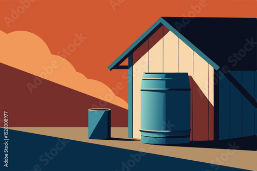 Vector illustration of a warehouse with barrels