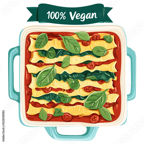100% Vegan Lasagna with Basil and Cherry Tomatoes
