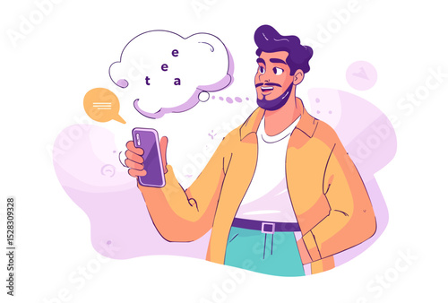 Digital Interaction: A modern, tech-savvy individual immersed in the digital world. Interacting with a smart device and expressing their ideas, capturing the essence of connectivity and communication.