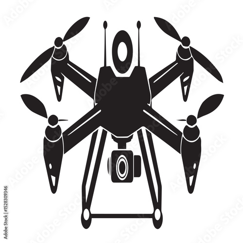 Black and white drone icon with camera