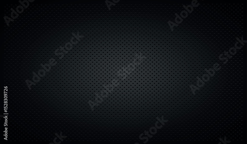 Black perforated background texture with black holes and glow