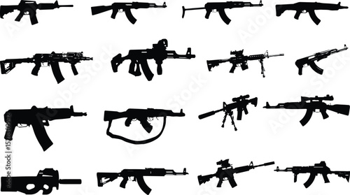 set of silhouettes of guns