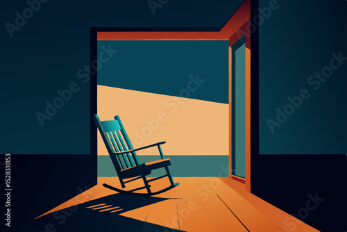 Vector illustration of a single blue chair in a doorway