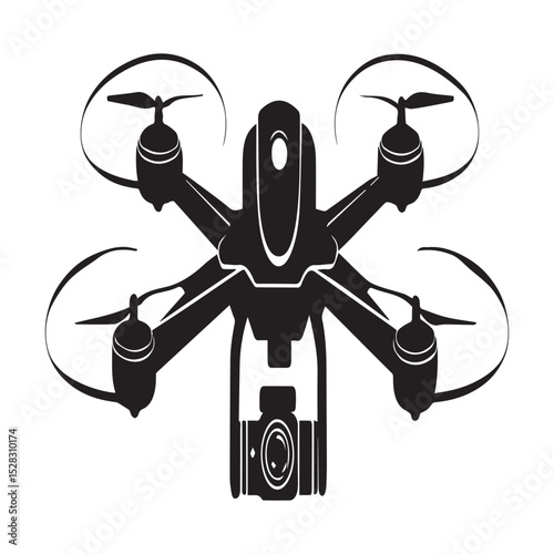 Black silhouette drone with camera icon