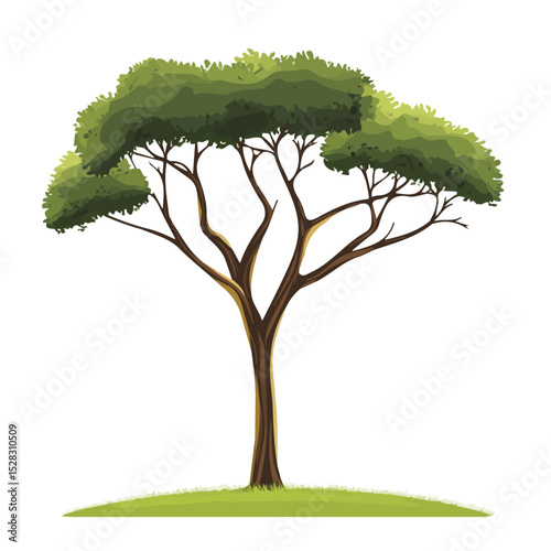 2D flat vector illustration of A Acacia Tree, isolated on a white background.