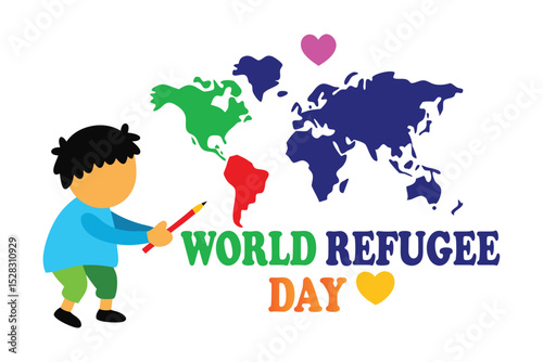 Heartwarming Vector of Child Drawing World Map with Hearts – World Refugee Day Art