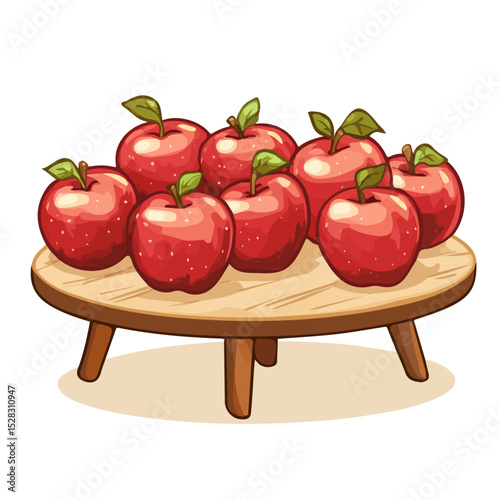 Autumn Apples On Table illustration vector 2D flat, isolated on a white background.
