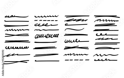 Hand Drawn Black Ink Lines Set Underlines Dividers Elements Collection Graphic Design Doodle Style Illustrations Artistic Strokes Vector Backgrounds Perfect for Decoration and Design Projects pen     
