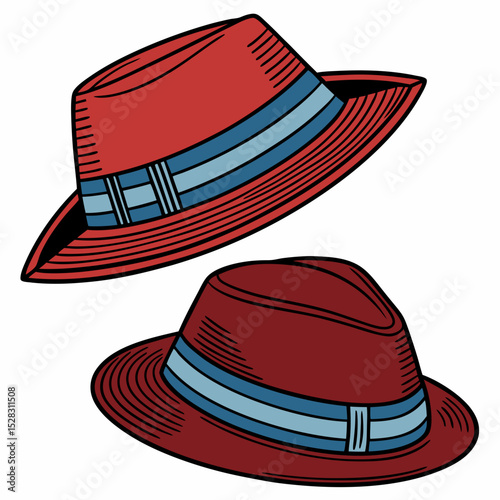 Fedora Hats with Blue Bands – Vector Set	