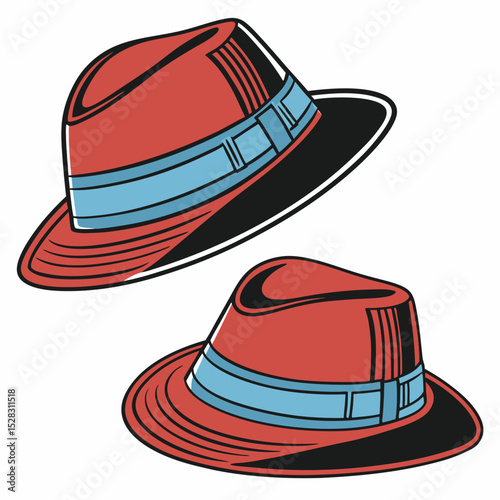 Fedora Hats with Blue Bands – Vector Set	