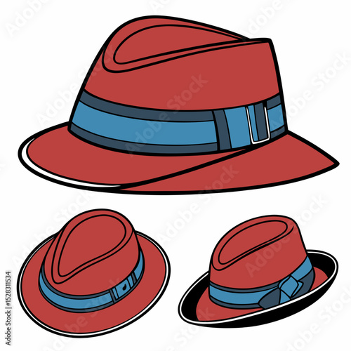 Fedora Hats with Blue Bands – Vector Set	