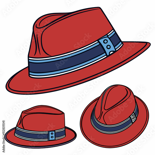 Fedora Hats with Blue Bands – Vector Set	