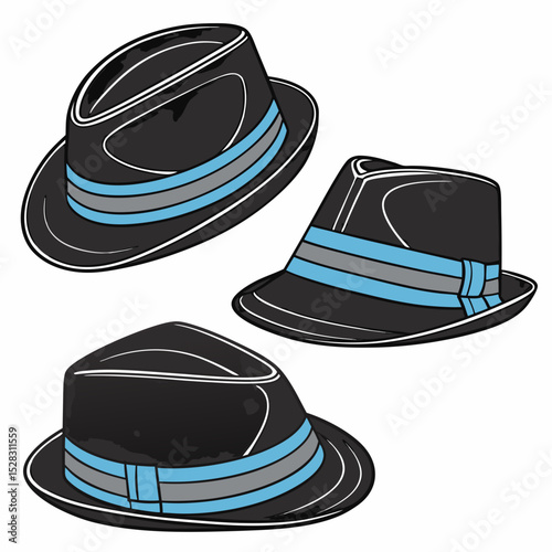 Fedora Hats with Blue Bands – Vector Set	