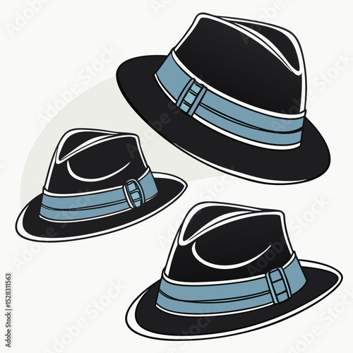 Fedora Hats with Blue Bands – Vector Set	