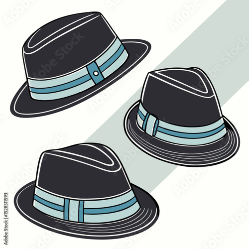 Fedora Hats with Blue Bands – Vector Set	