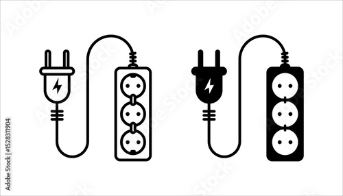Electric socket vector icon set. Cable network filter symbol
