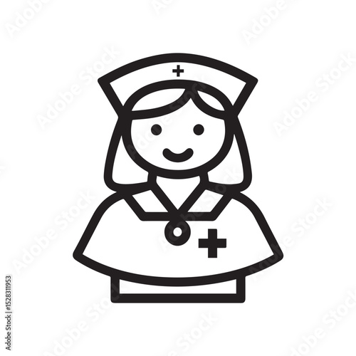 Happy nurse icon black and white illustration