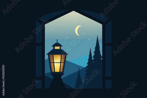 lantern in the night vector illustration