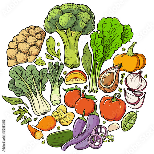 Vibrant Vegetable Medley: An artful arrangement of fresh, colorful vegetables, a wholesome and appetizing visual feast.
