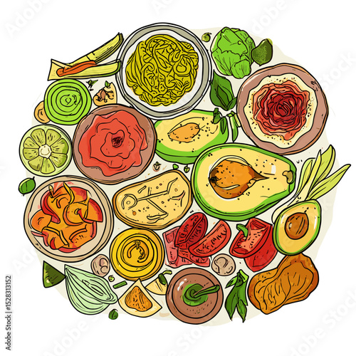 Wholesome Cuisine's Harmony: A visually appealing compilation of fresh, organic food, arranged artfully, represents the essence of nutritious eating and culinary artistry.