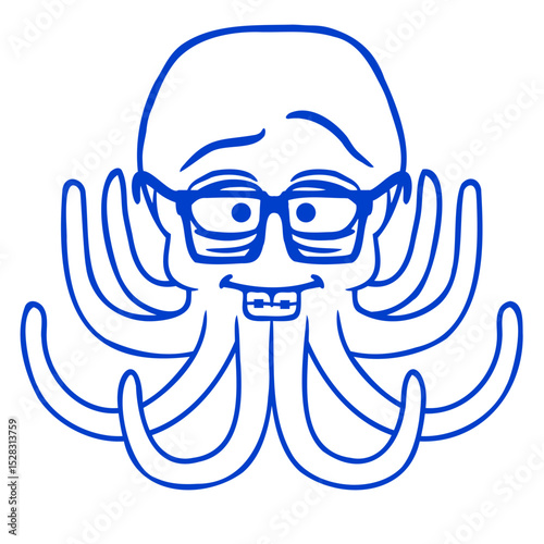 Octopus nerd geek horn-rimmed glasses smart cool Isolated Vector Graphic Design Illustration
