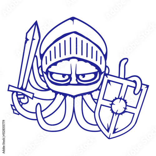 Octopus knight medieval warrior fighter sword cool Isolated Vector Graphic Design Illustration
