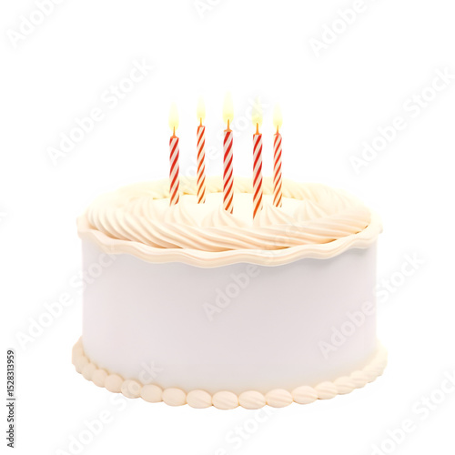 Birthday Cake PNG – Photorealistic Cake with Creamy Frosting, Lit Candles, Clean Design, Centered Composition, Transparent Background for Celebrations

