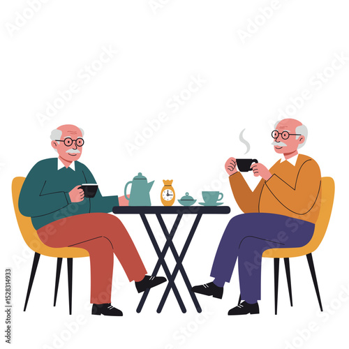 Elderly men enjoying coffee while sitting at a table in a cafe  