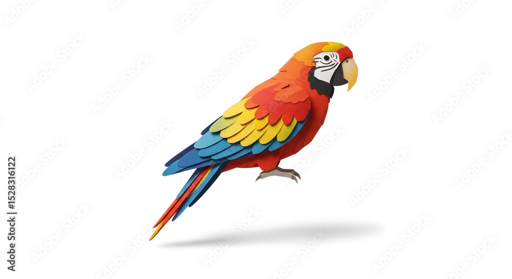 Fototapeta premium Vibrant Scarlet Macaw Paper Art: A Colorful Tropical Bird