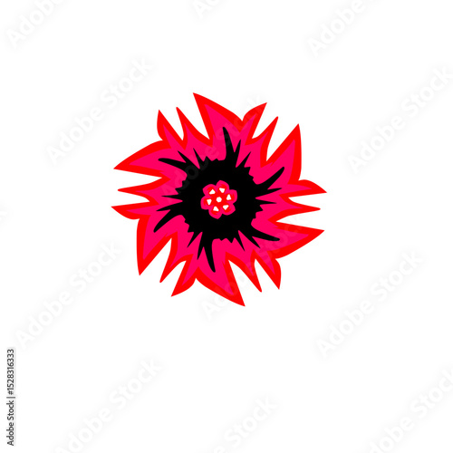 Crimson floral fractal with sharp petals in a dark void composition