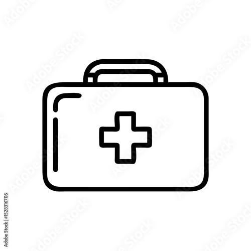 Minimal line art of a first aid medical kit icon with cross symbol, for safety and emergency camping or outdoor preparedness