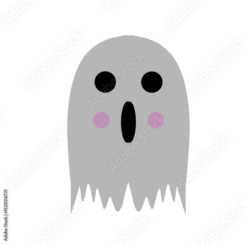 Whimsical apparition with pink cheeks floating in the dark night landscape