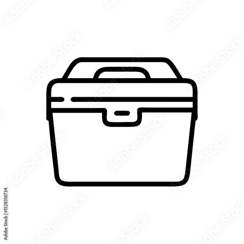 Line icon of a camping cooler box or container with handle, used for food storage during travel and outdoor adventures