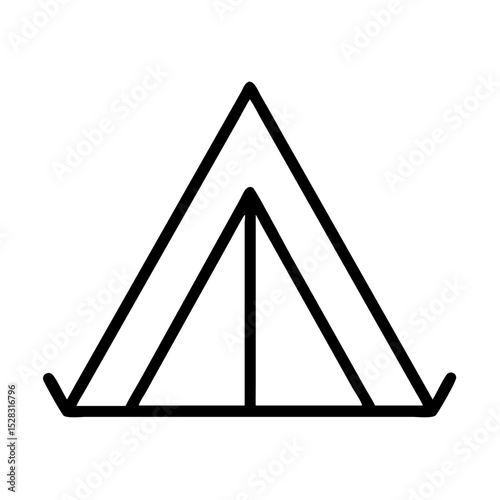 Minimalist tent icon in black outline style on transparent background, ideal for camping infographics, outdoor gear apps, and travel website interfaces