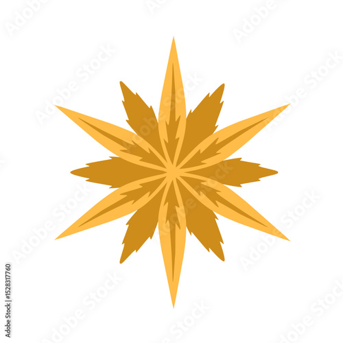 Abstract geometric floral star with symmetrical pointed petals design
