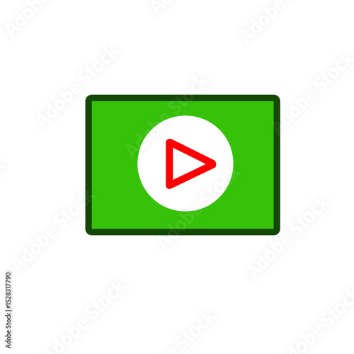 Illuminated play button icon on vibrant green background evoking technology interface