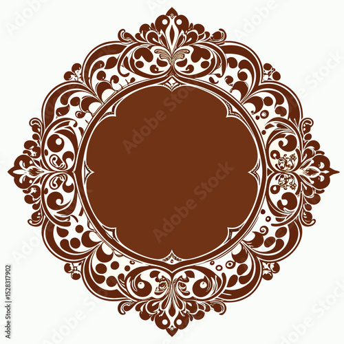 frame, border, ornament, floral, swirl, design, vintage, ornate, decorative, elegant, retro, flourish, baroque, victorian, pattern, template, invitation, label, badge, emblem, brown, cream, white, 